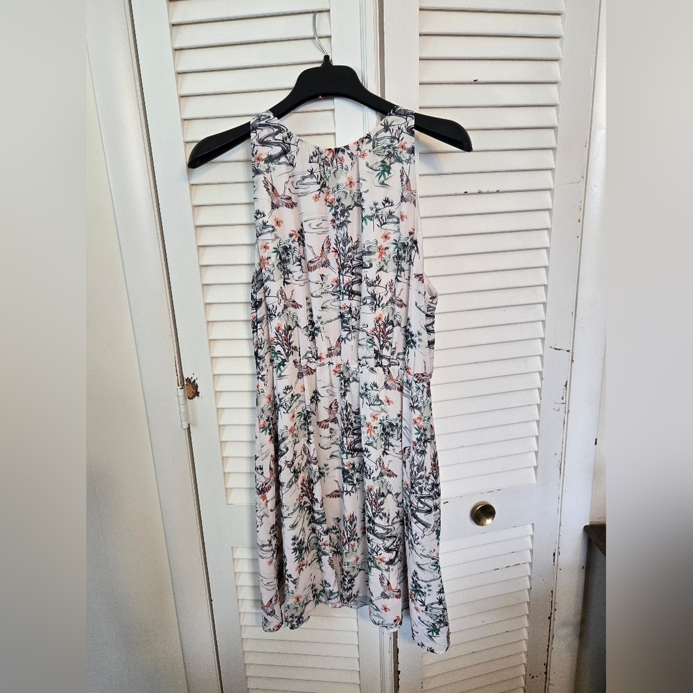H&M White Halter Sundress Crane Print Mini US 12